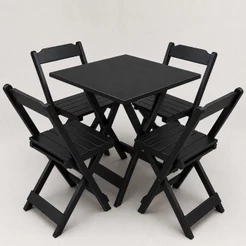 Jogo De Mesa Dobrável 70x70 Com 4 Cadeiras Madeira Maciça Para Bar Restaurante Lazer