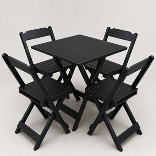 Jogo De Mesa Dobrável 70x70 Com 4 Cadeiras Madeira Maciça Para Bar Restaurante Lazer
