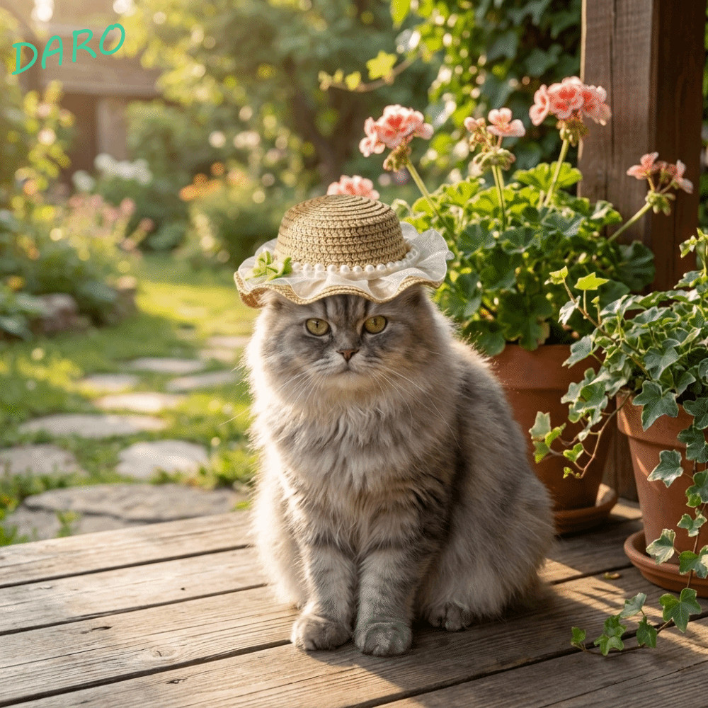 Chapéu De Palha Para Animais De Estimação DARO , Sol Com Decoração De Renda De Aba Larga , Boné De Proteção Solar Leve E