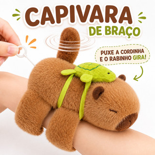 Capivara Pelúcia Interativa de Braço Capybara com Rabinho que Gira a Corda Brinquedo Infantil