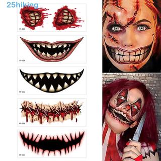Adesivos De Tatuagem De Terror De Halloween , Adesivo De Rosto De Boca Grande De Maquiagem Sangrenta À Prova D'água , Fa