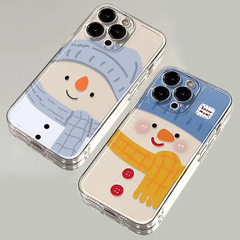 Capa de Telefone Estilo Coreano com Desenho de Boneco de Neve Fofo para Samsung S25 S24 S23 S22 S21 S20 FE Note20 Note10