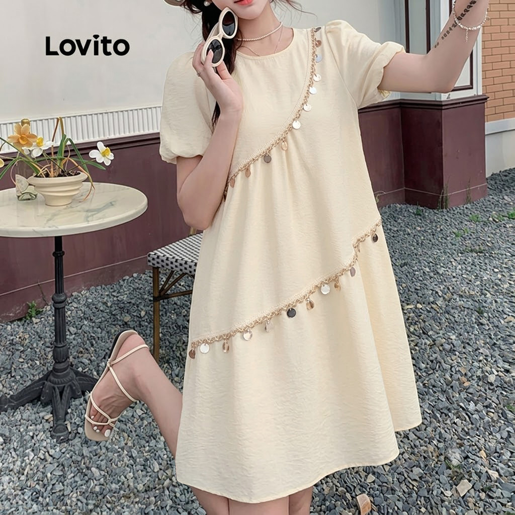 Lovito Vestido Casual com Fita de Contraste Branco Primavera/verão Vestido para Mulheres DRK8P1D521 · foto 2