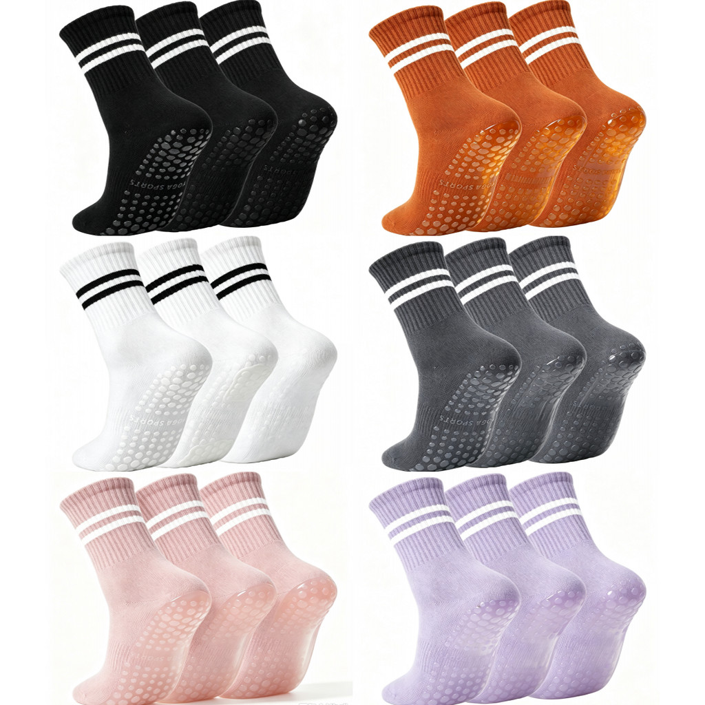 3 Pares Meias De Yoga Antiderrapante Fundo De silicone Femininas Tubo Médio Verão fitness Dança Pilates