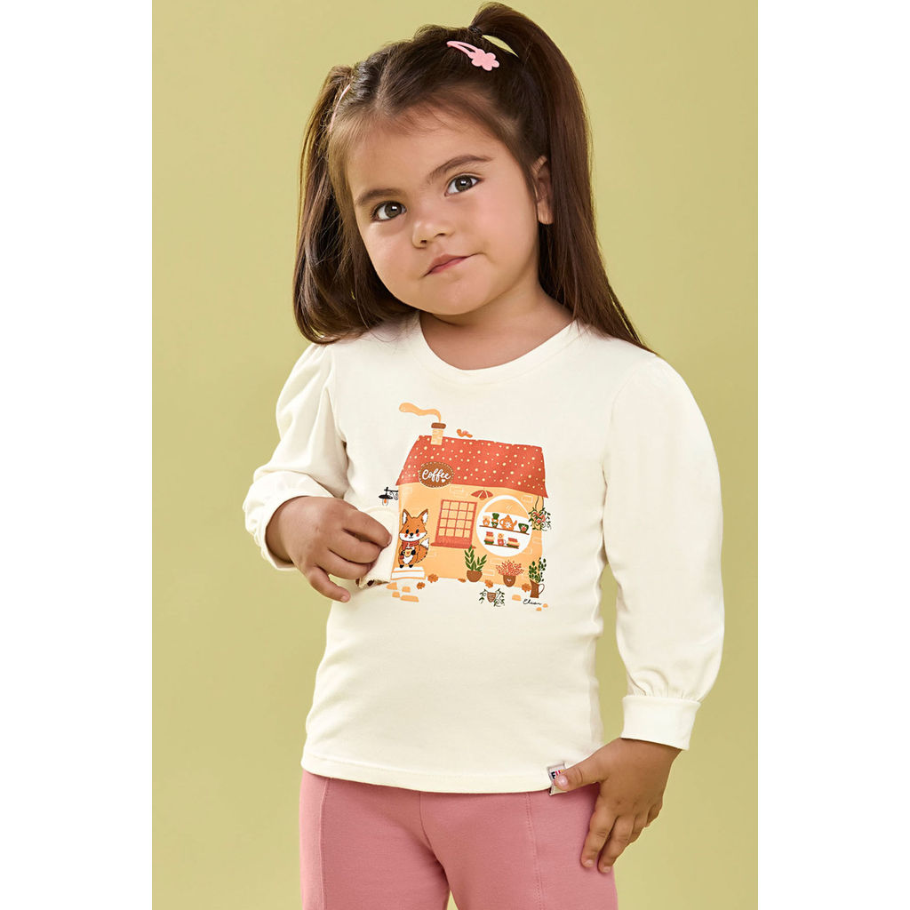 Blusa Interativa Infantil Menina Manga Longa Elian Bege