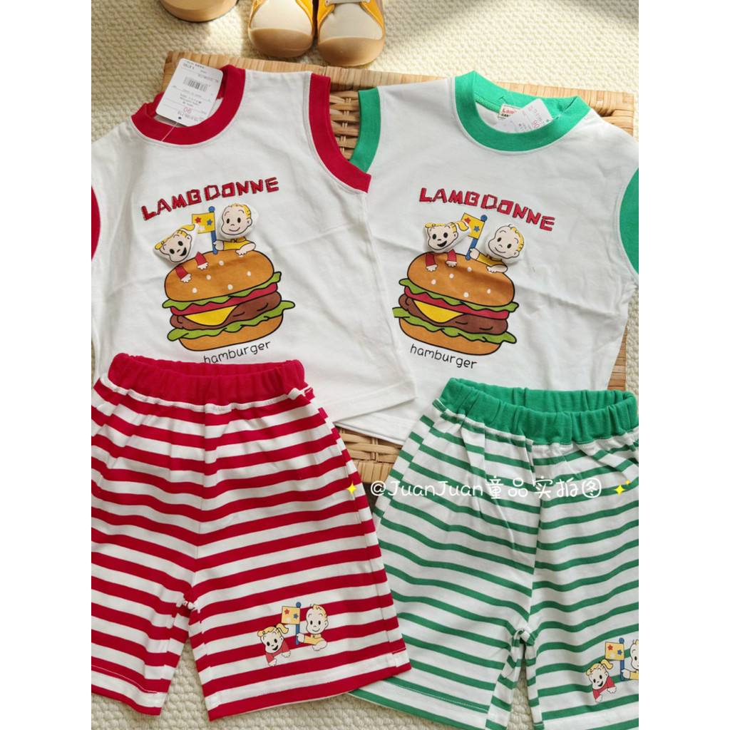 Japonês Harada crianças listrado colete puro algodão camiseta + Shorts terno estilo verão meninos meninas puro algodão C