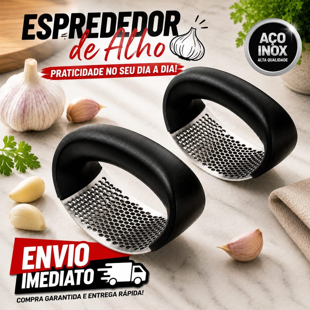 **JOGO 2 Espremedores de Alho Manual Aço Inox Amassador Triturador de Alho Reforçado Utensílio de Cozinha Prático**