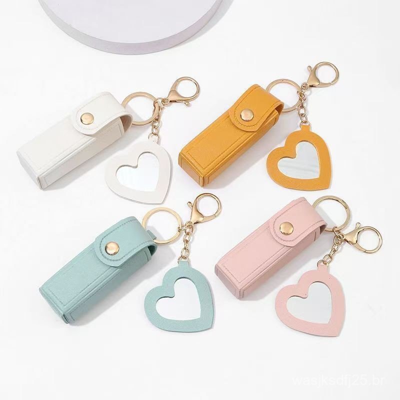 Bolsa de Batom Portátil com Espelho e Chaveiro, Mini Pendente de Armazenamento, Presente