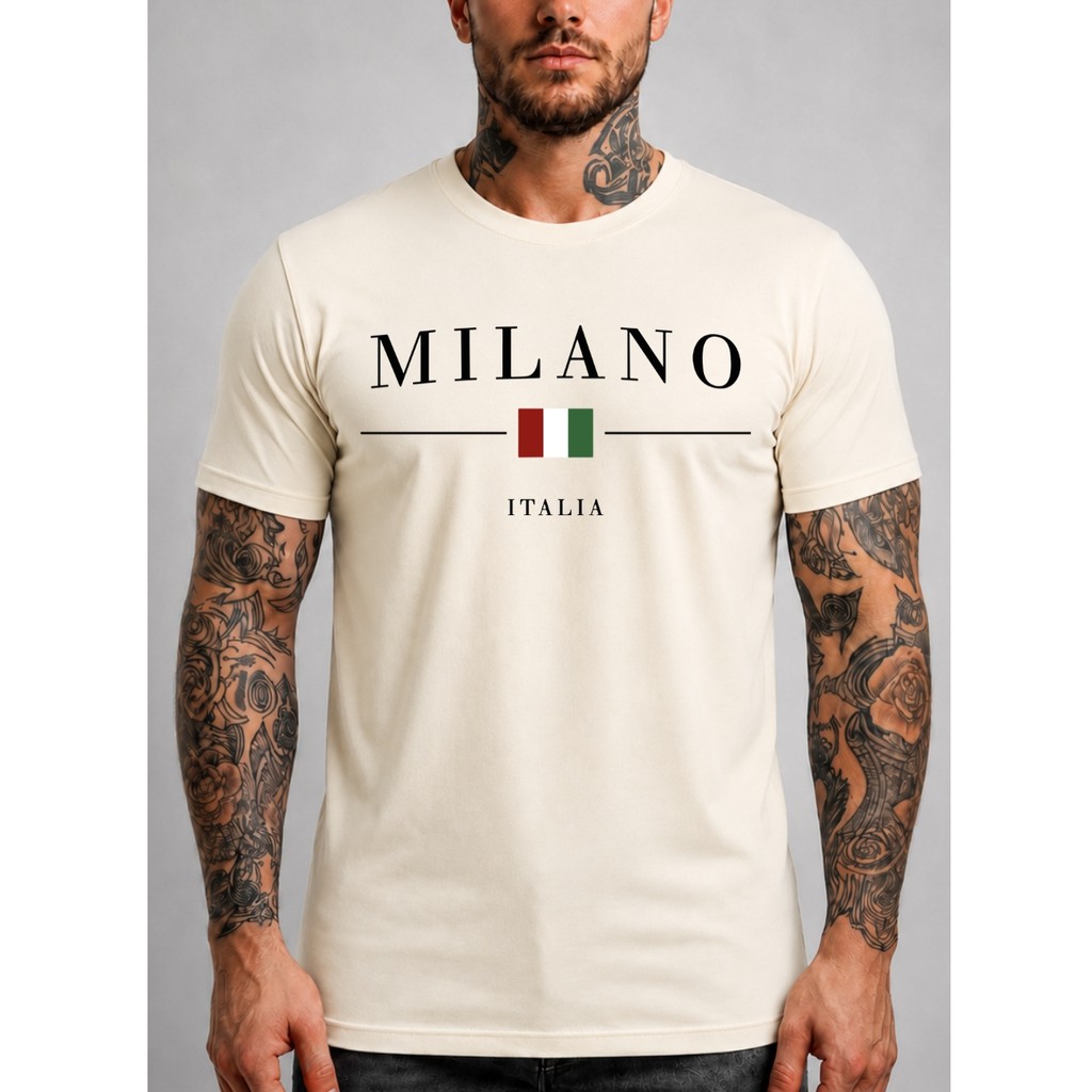 Camiseta Masculina Milano Itália Slim Fit Camisa 100% Algodão Estampada Premium Casual Moderna