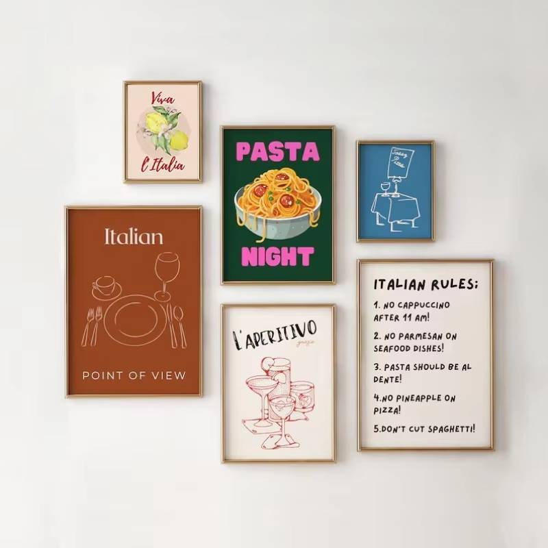 Retro Italiano Citações Cozinha Comida & Bebida Macarrão Limão Cartaz Impresso Pintura Em Tela Arte Da Parede Fotos Casa