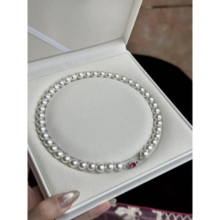 Ni mesmo estilo s925 prata Bordeaux rubi australiano branco pérola colar feminino redondo forte luz pérola clavícula cor