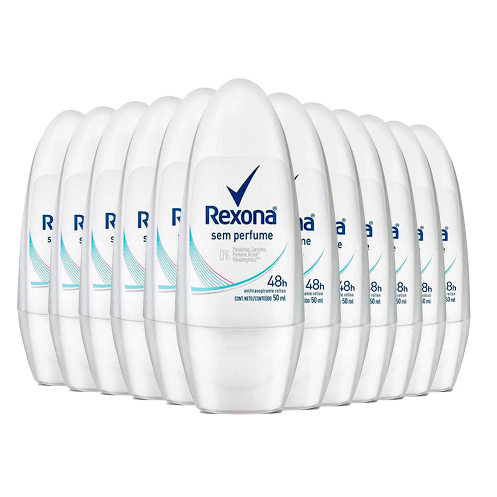 Kit Desodorante Roll On Rexona Sem Perfume 50ml - 12 Unidades