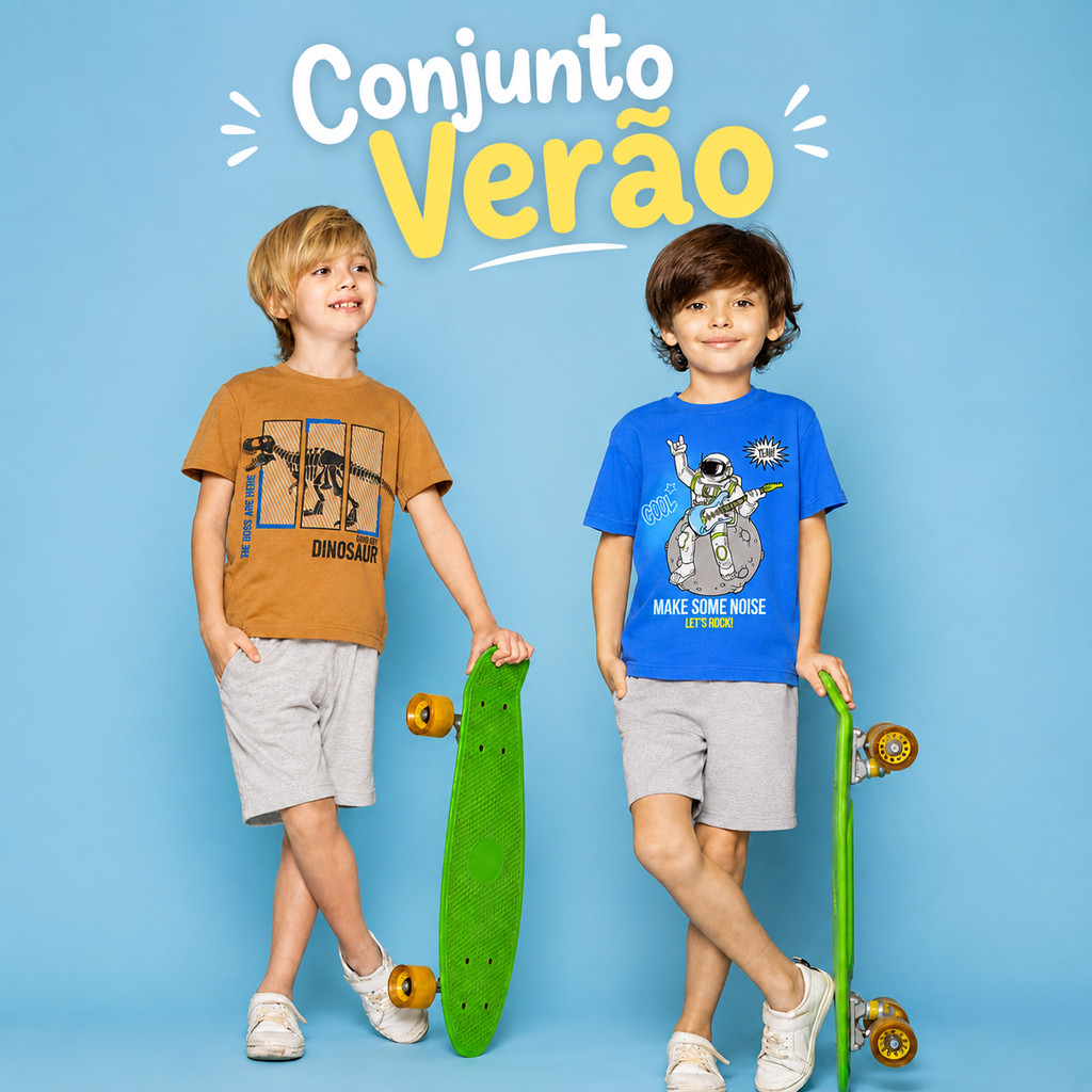 Conjunto Infantil Menino Verão Blusa e Short Algodão Sortido Tamanho 1 ao 14