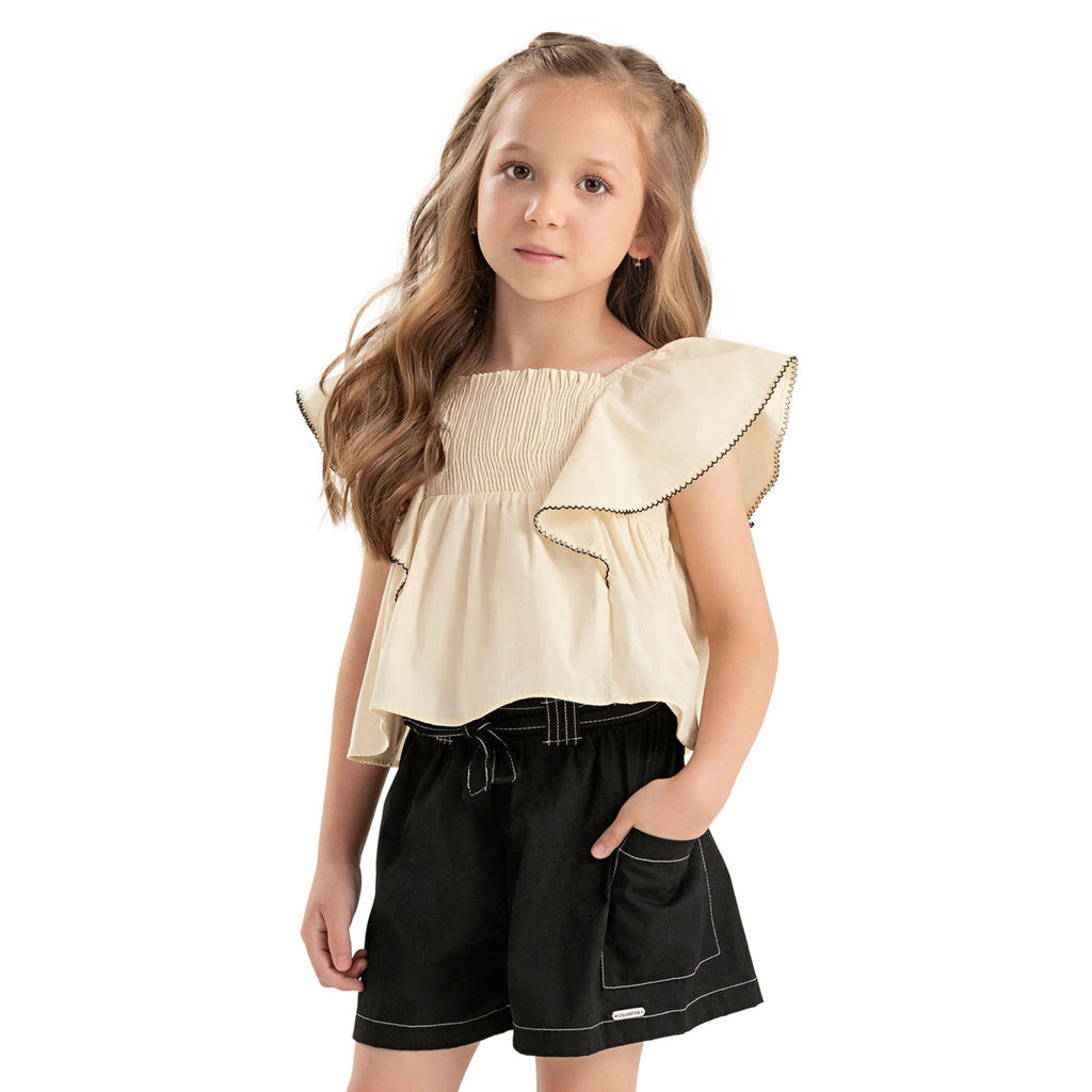 Conjunto Infantil Menina Mangas Com Babado Colorittá Amarelo