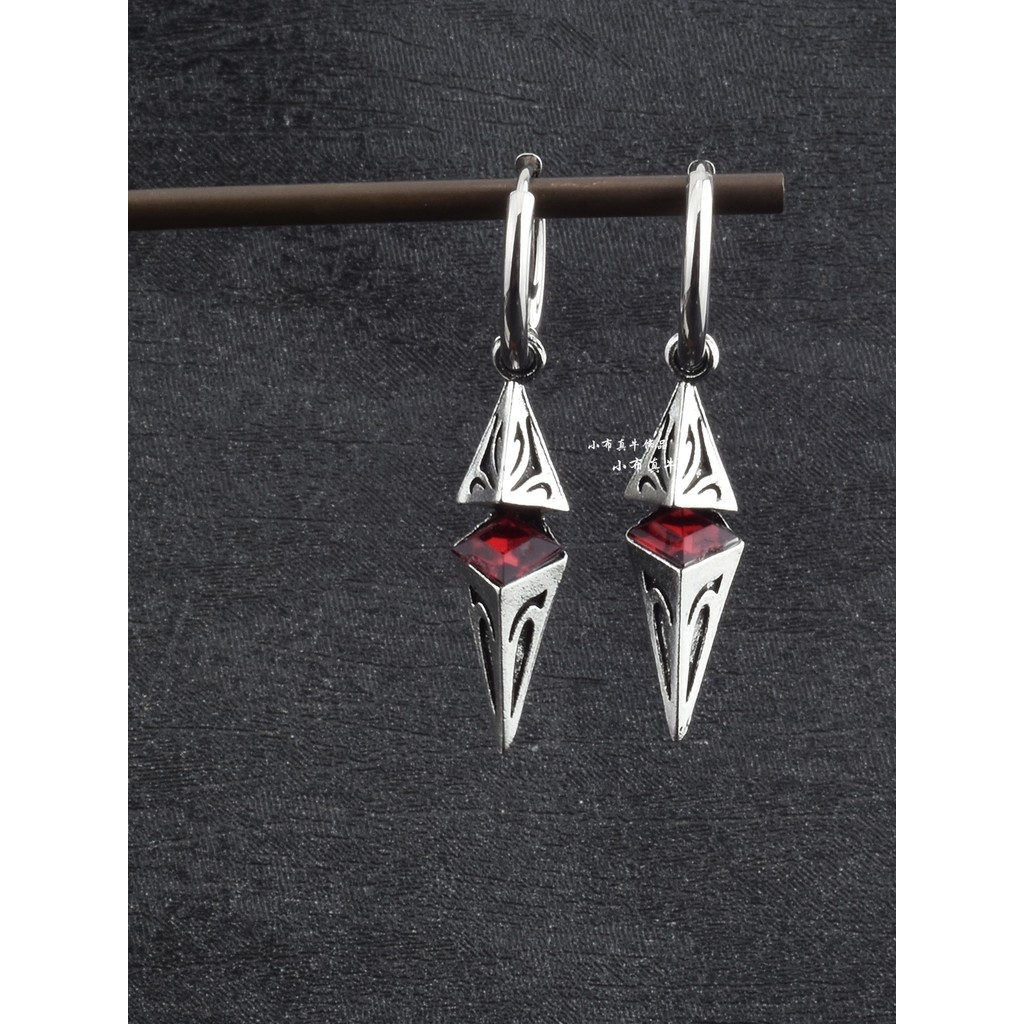Retro vermelho diamante diamante em forma de diamante estrela brincos simples estilo Hong Kong masculino feminino brinco