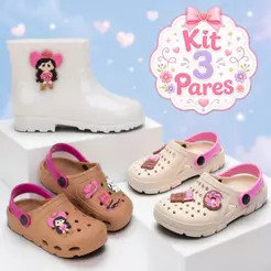 Kit 3 Pares Sandália Babuche Infantil Galocha Bota Menina Leve Confortável Lançamento