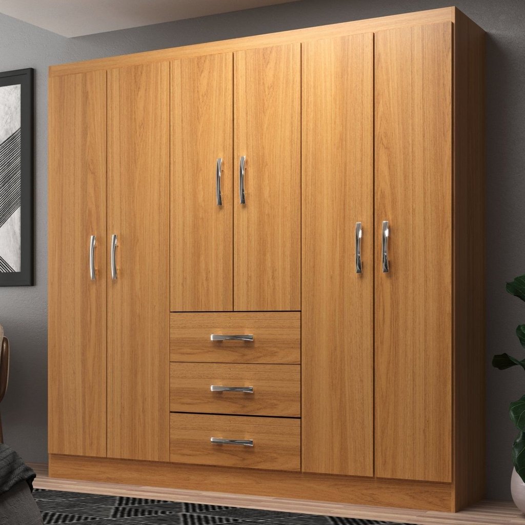Guarda Roupa Casal 6 Portas 3 Gavetas Sevilha Marrom/Cinamomo Cinamomo