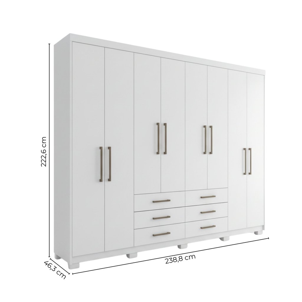 Guarda Roupa Casal 8 Portas e 6 Gavetas com Pés Master Branco Branco · foto 2