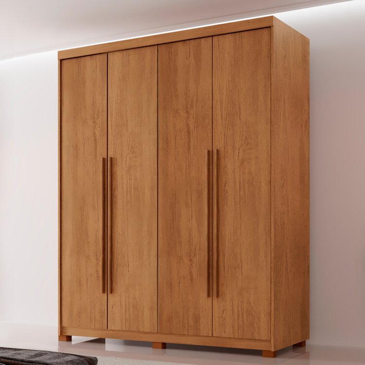 Guarda Roupa Solteiro 4 Portas 2 Gavetas com Pés MDF Veracruz Marrom/Marromle Naturalle