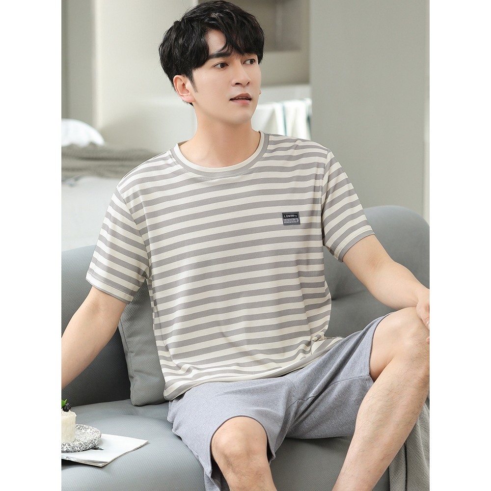 Pijamas masculinos verão puro algodão de manga curta Shorts Loungewear masculino verão estilo fino estilo verão Plus Siz
