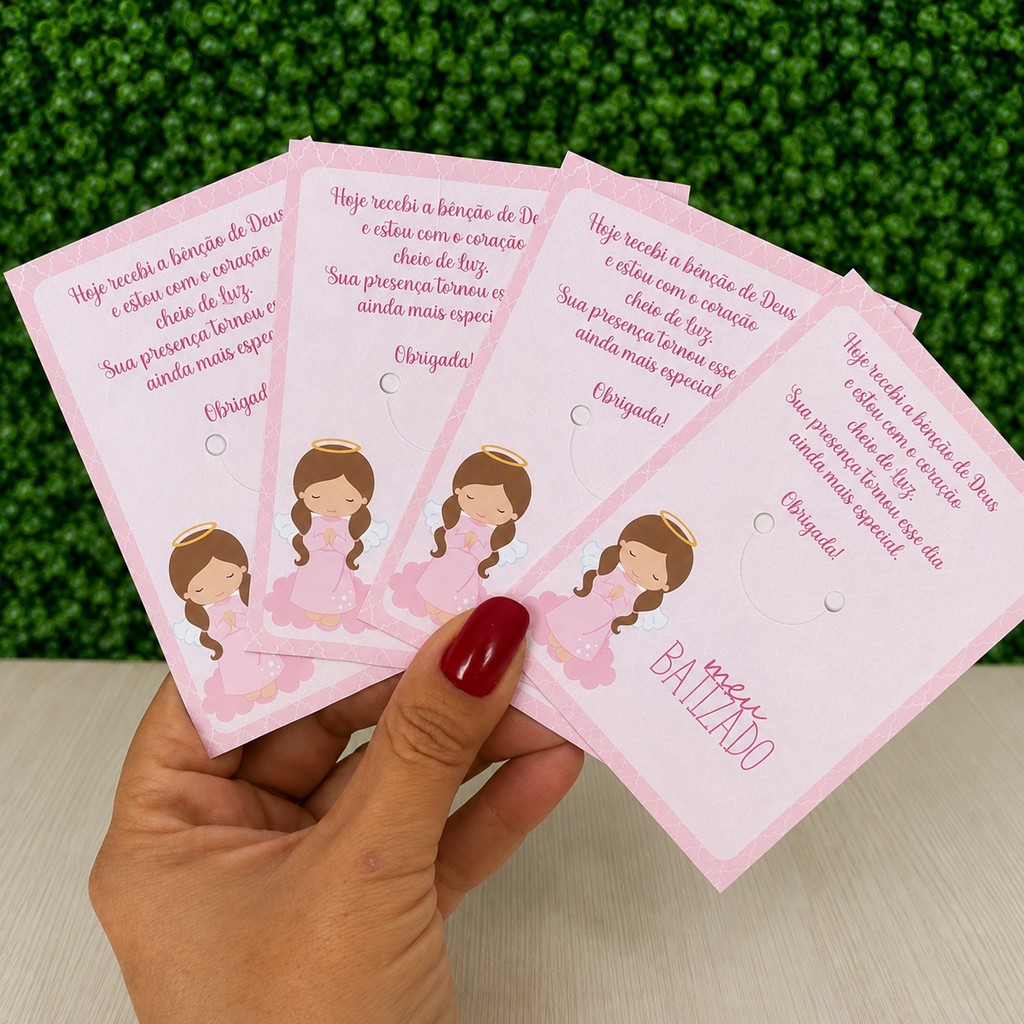 50 Cartões Lembrancinha Batizado Eucaristia Comunhão Crisma (Sem Mini Terço) Menino Menina