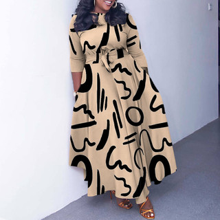 Q100 Cross-Border feminino outono inverno novo estilo moda saia longa elegante rendas impresso comércio exterior vestido
