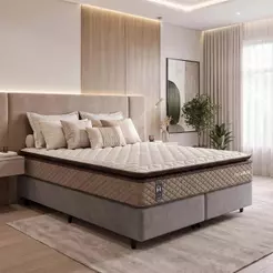 Conjunto Cama Box Espuma Atlanta Bege Queen 158x198x62