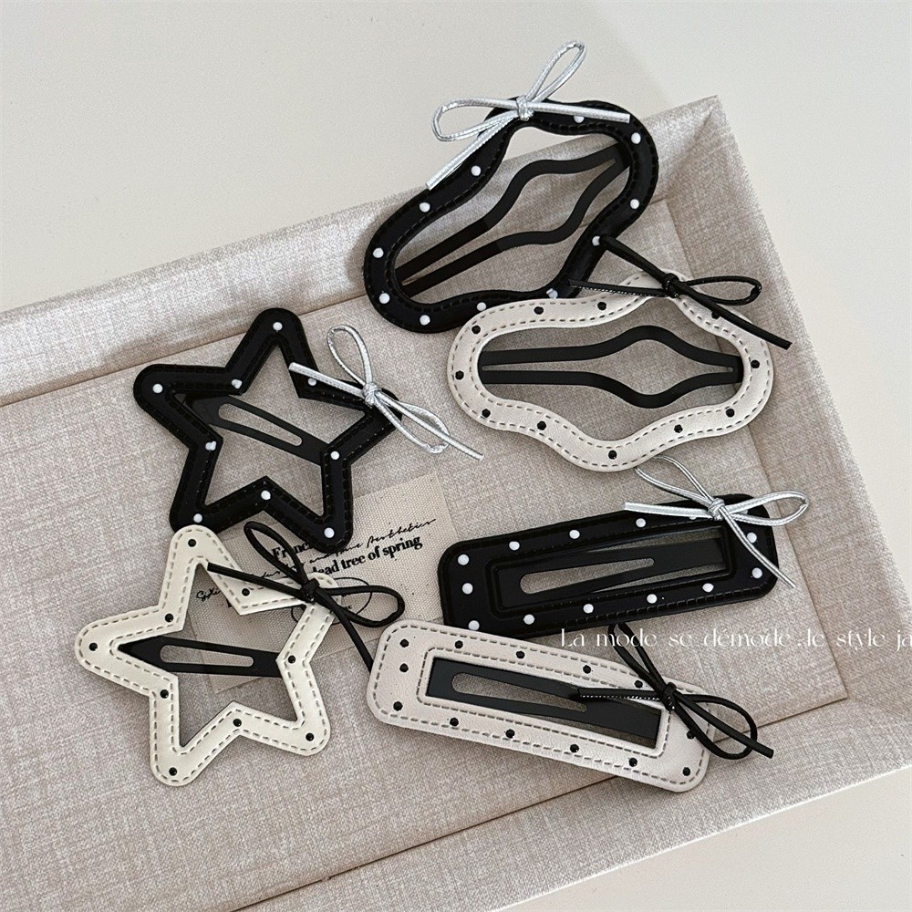 Polka Dot couro arco estrela de cinco pontas nuvem BB clipe lateral franja clipe lateral Hairpin acessórios para o cabel