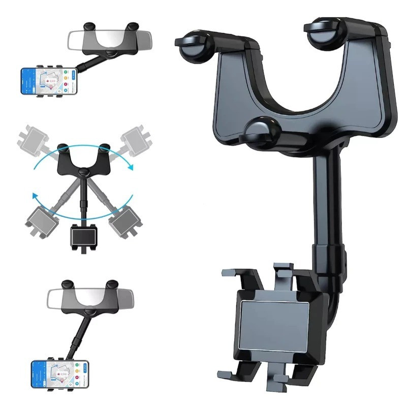 Suporte para Celular Smartphone com Apoio no Retrovisor Extensível Giro 360º