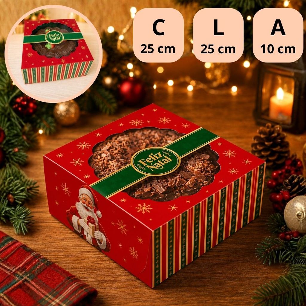 10 CAIXA P/ BOLO NATAL C/ VISOR 25X25X10 6159 ( NATAL IDEIA 2026 ) — imagem 2 de 2