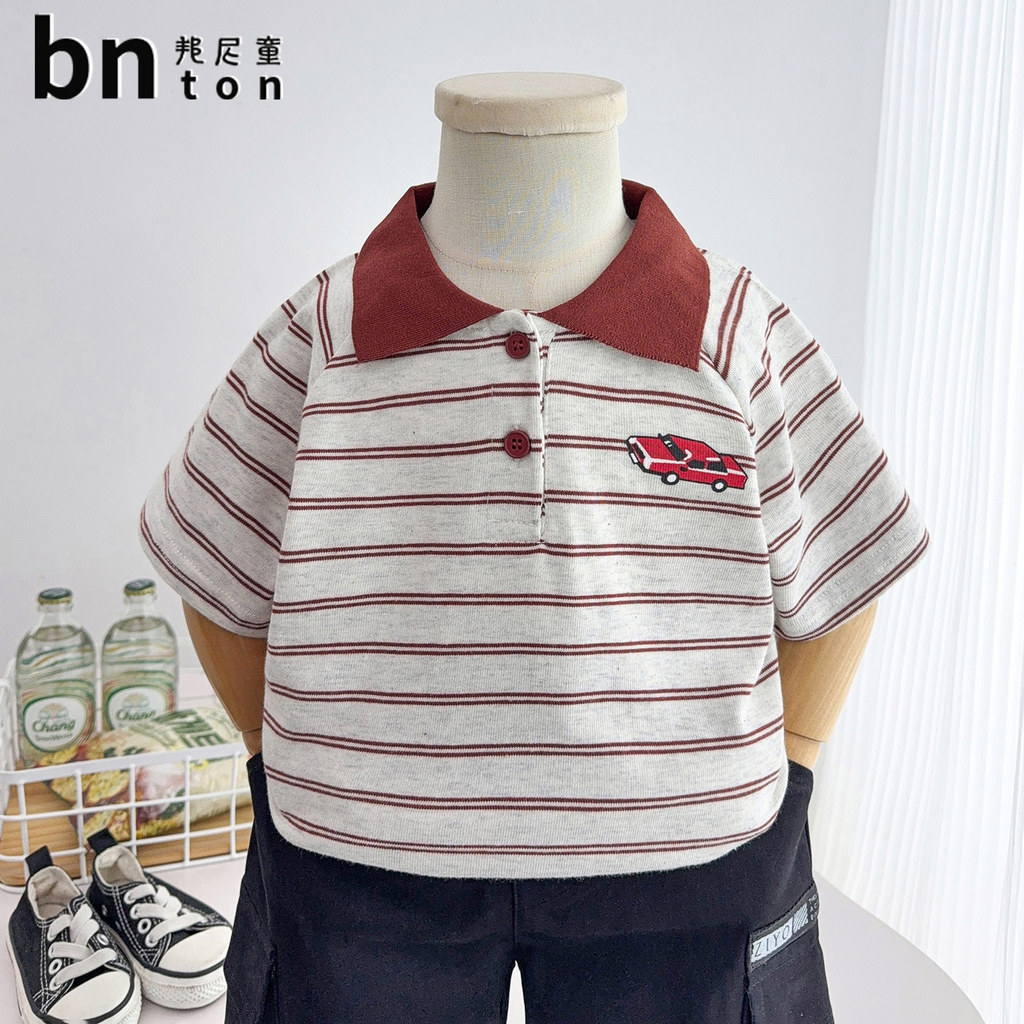 Crianças verão camisa polo meninos contraste cor listrado manga curta camiseta bebê Casual estilo fino respirável solto 
