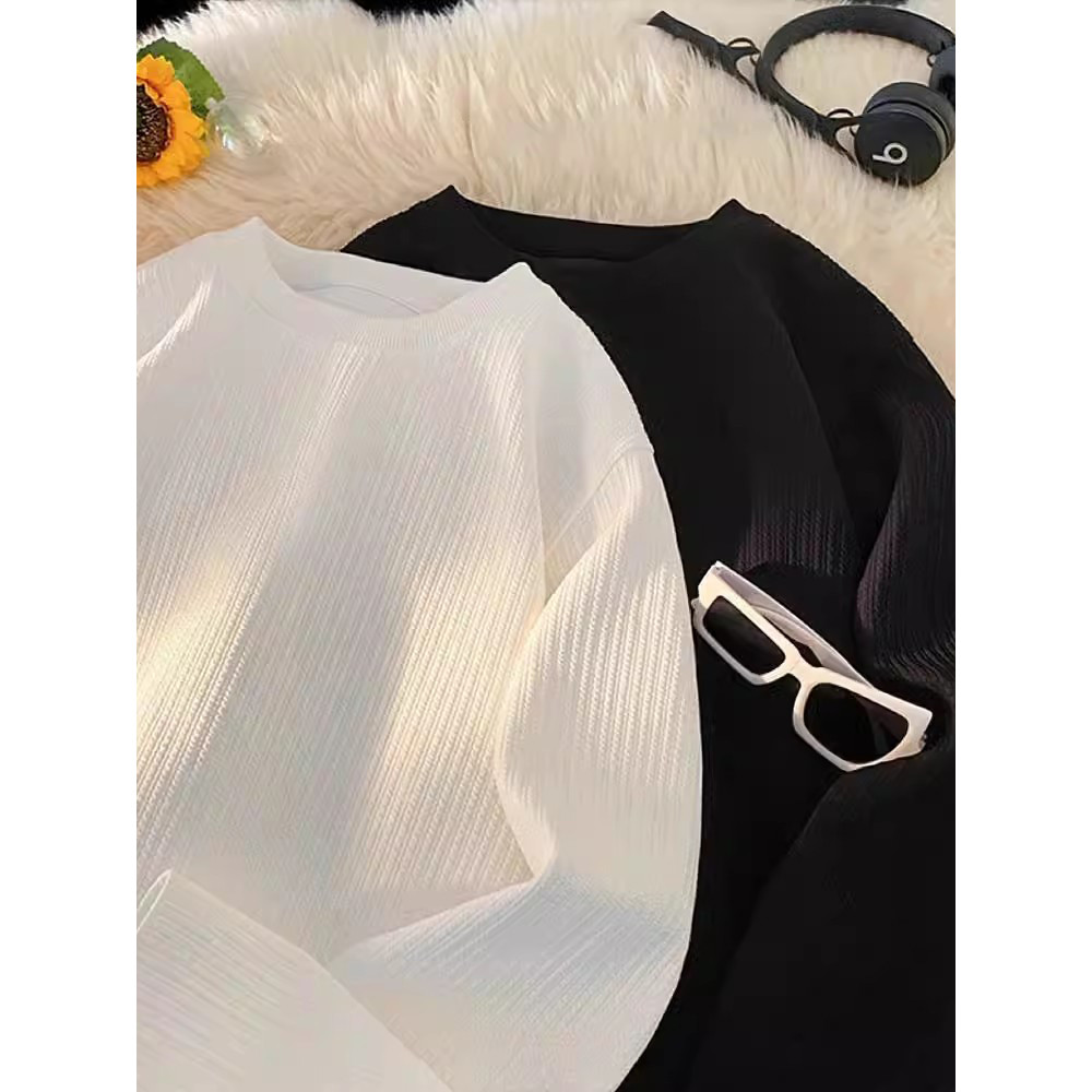 Tamanho Extra grande 150kg americano Casual texturizado manga comprida camiseta masculina feminina primavera outono novo