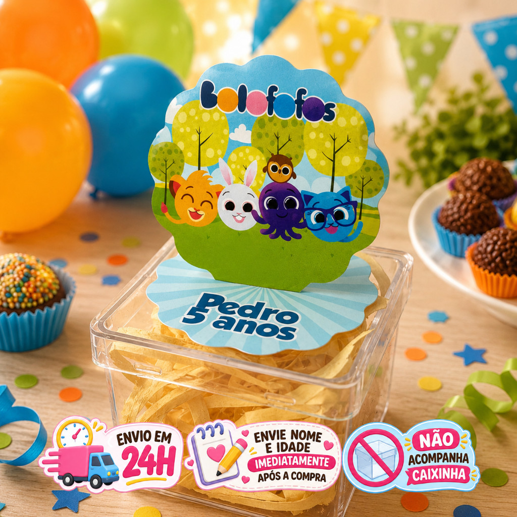 Aplique em Pé 3D Bolofofos Personalizado Lembrancinha Festa Infantil Kit 10 a 50 unidades
