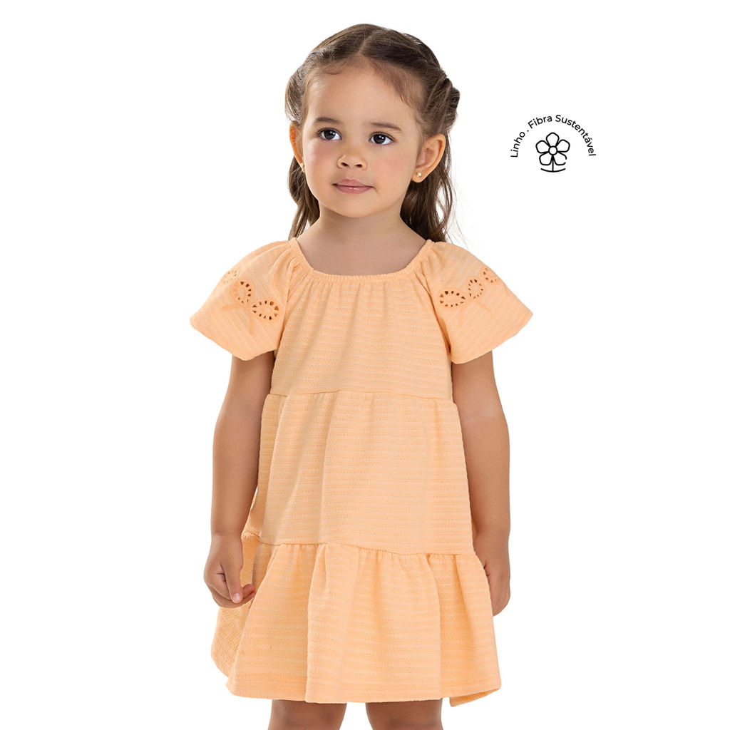 Vestido Infantil Menina Malha Linho Colorittá Laranja