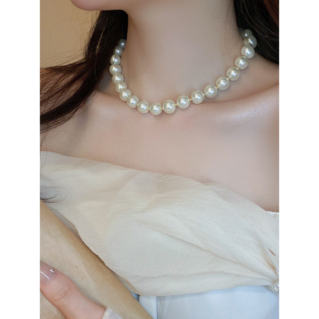 Fita preta arco pérola colar moda feminina outono luz luxo nicho clavícula corrente colar colar acessórios