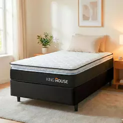 Conjunto Cama Box Solteiro Dakota Preto 88x188x57 Espuma D33