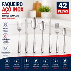 Kit Talheres Inox Completo 42 84 ou 126 Peças Garfos Colheres Facas Mesa Sobremesa e Café