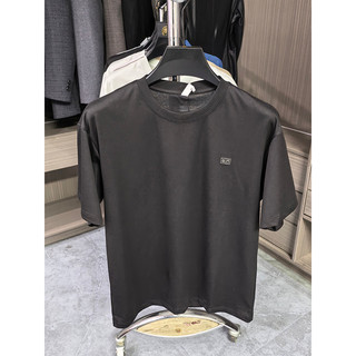 Pedido restante do gabinete!Camiseta preta de manga curta masculina em torno do pescoço All-Match respirável confortável