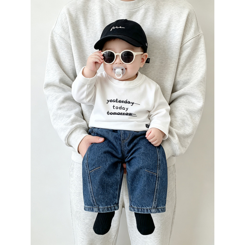 Bebê bebê crianças em torno do pescoço carta impressa manga comprida camiseta masculino feminino bebê camisa de fundo ve