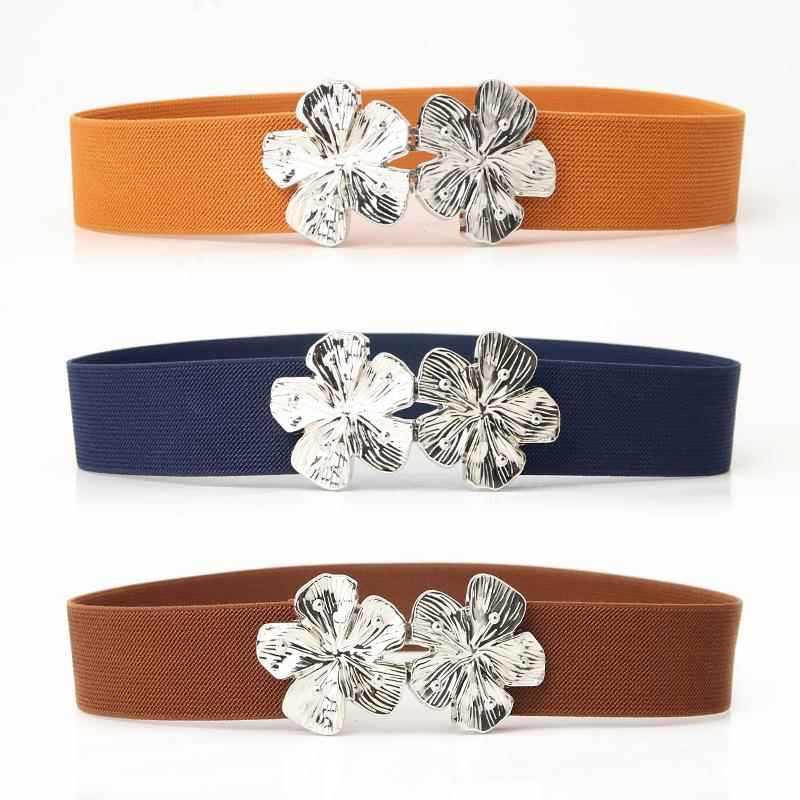 Novo estilo europeu americano elástico senhoras cinto moda All-Match flor fivela espartilho decorativo com casaco cinto