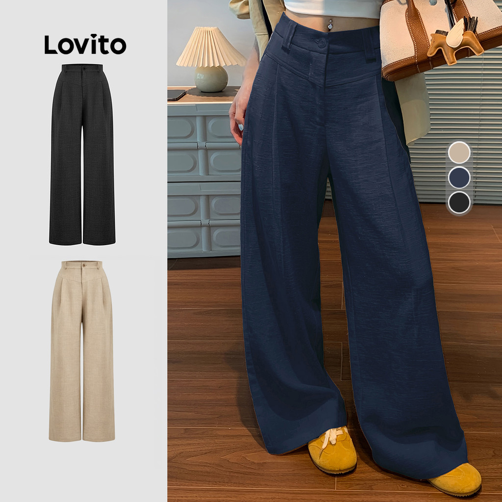 Lovito Casual Calça Lazer Azul-marinho para Mulheres L173AD032