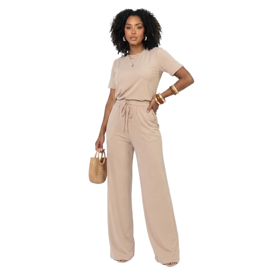 Conjunto Pantalona Confortável Elegante Moletinho Aero Look Passeio Viagem