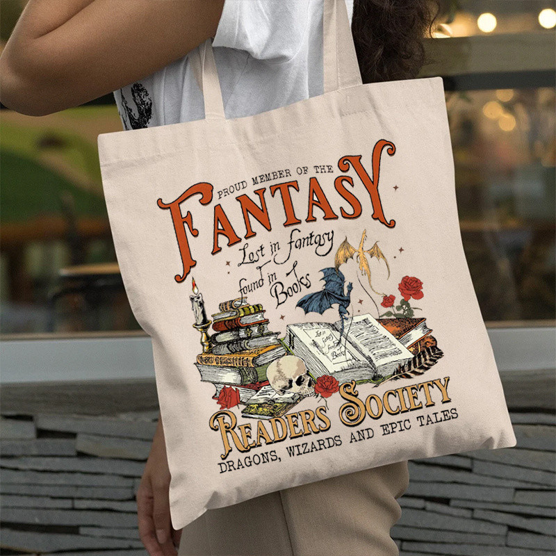 Ecobag Fantasy Readers Society Bolsa Tote Bag Estampada Dragão Livros Fantasia Book Lover