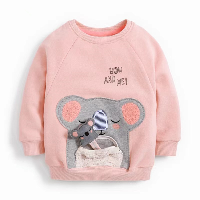 Crianças velo-velo bonito canguru moletom de algodão camiseta meninas camisa de fundo de manga comprida primavera Casual