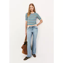 Calça Jeans Básica Feminina Flare Cintura Média Com Elastano