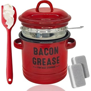 Recipiente para Gordura de Bacon de 46oz, Novo Recipiente para Gordura de Bacon de 2026 com Peneira e Espátula de Grau A