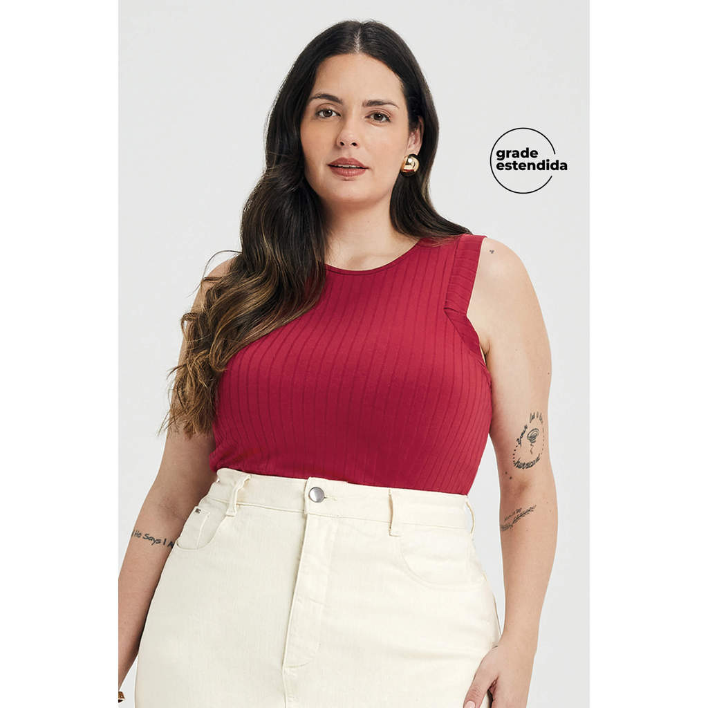 Regata Feminina Canelado de Viscose Marialícia Vermelho