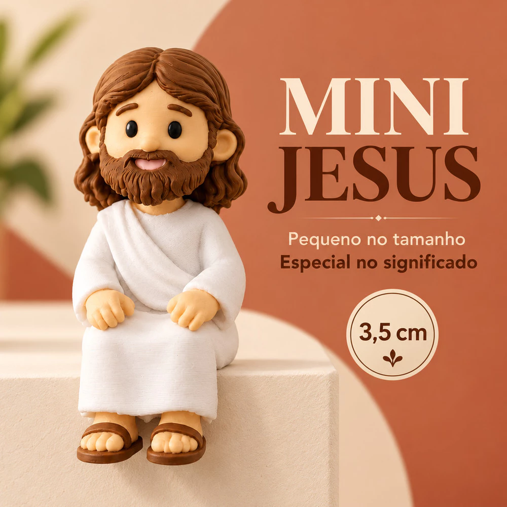Mini Jesus Sentado 3,5cm Enfeite Religioso para Monitor Computador Notebook Mesa Prateleira e Nicho