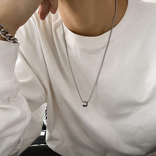 Colar masculino longo de aço titânio que não desbota, com pingente estilo hip-hop, design exclusivo e sofisticado, acess