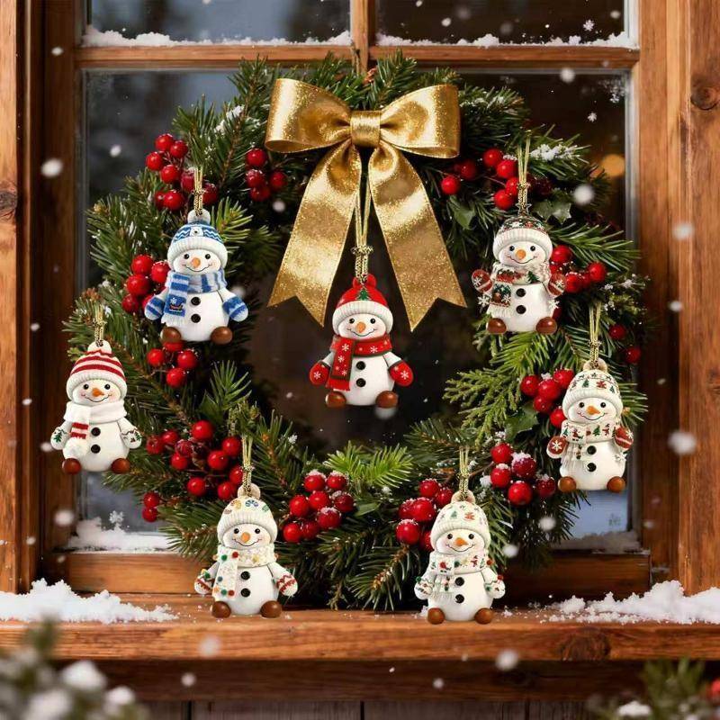 Xjbr 8 Peças Enfeites Fofos De Boneco De Neve De Natal Com Chapéu De Malha E Cachecol Design Para Árvore , Feriado , Fes — imagem 2 de 2